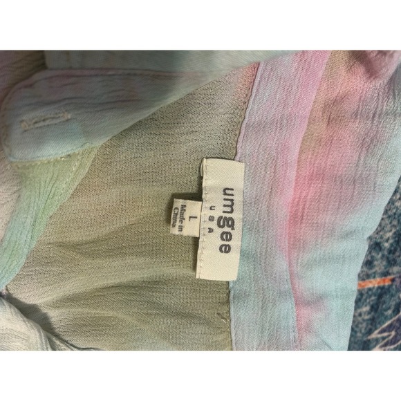 Umgee large pastel tie dye button up shirt boho crinkle pink western cottage - Picture 6 of 8